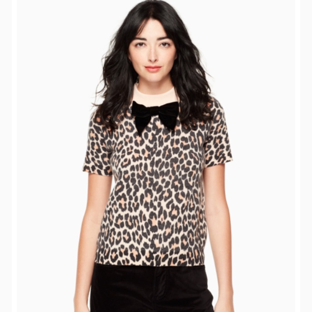 leopard-print velvet bow sweater